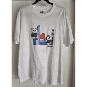 Uniqlo Men's T-Shirt Size L Short Sleeve White 100% Cotton Panda Friends Print